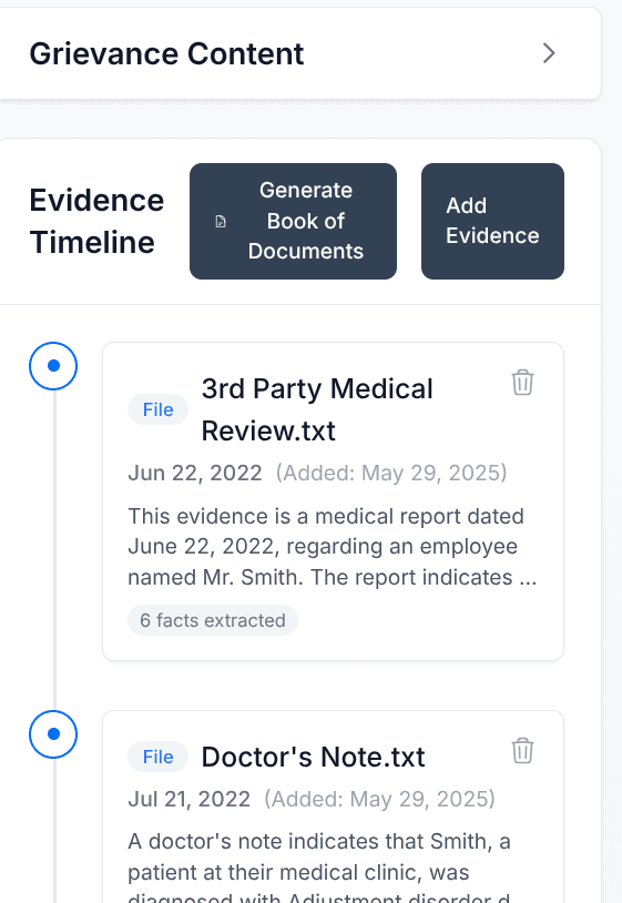 Evidence timeline and fact gathering