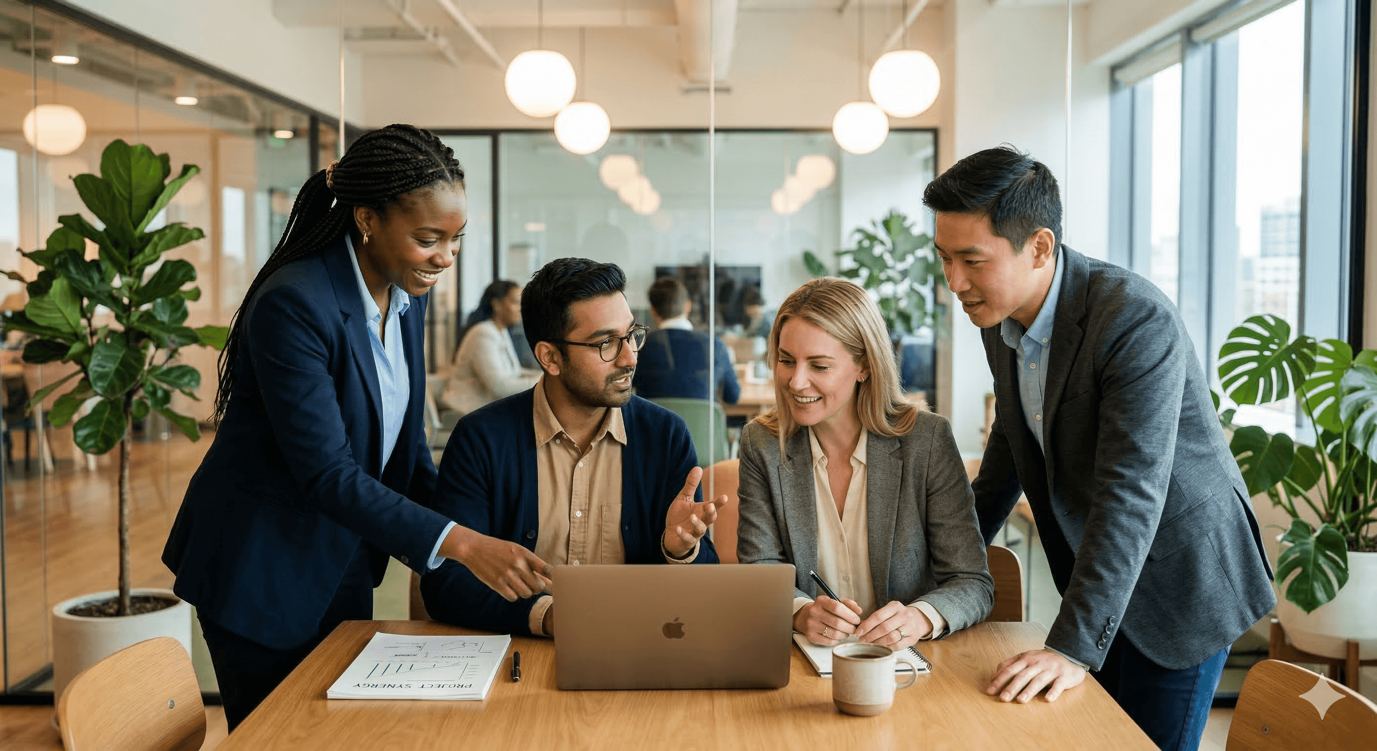 Diverse team collaborating on labour relations software
