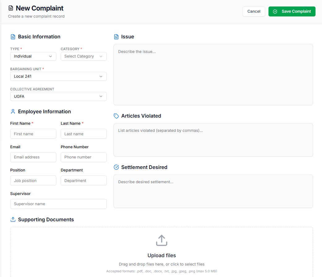 Complaints and Incidents dashboard showing trend analysis, early warning indicators, and resolution tracking